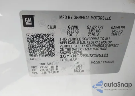 2018 Cadillac Xt5 Luxury из США, поврежденный, VIN 1GYKNCRS9JZ195121